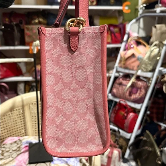 Coach Dempsey Tote 22 in Pink Signature Jacquard with Stripe - Picture 9 of 9